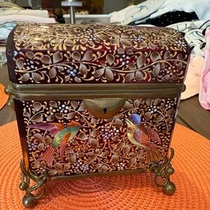 Rare Moser Vintage Antique 19 th century Bohemian Ornate enameled trinket box